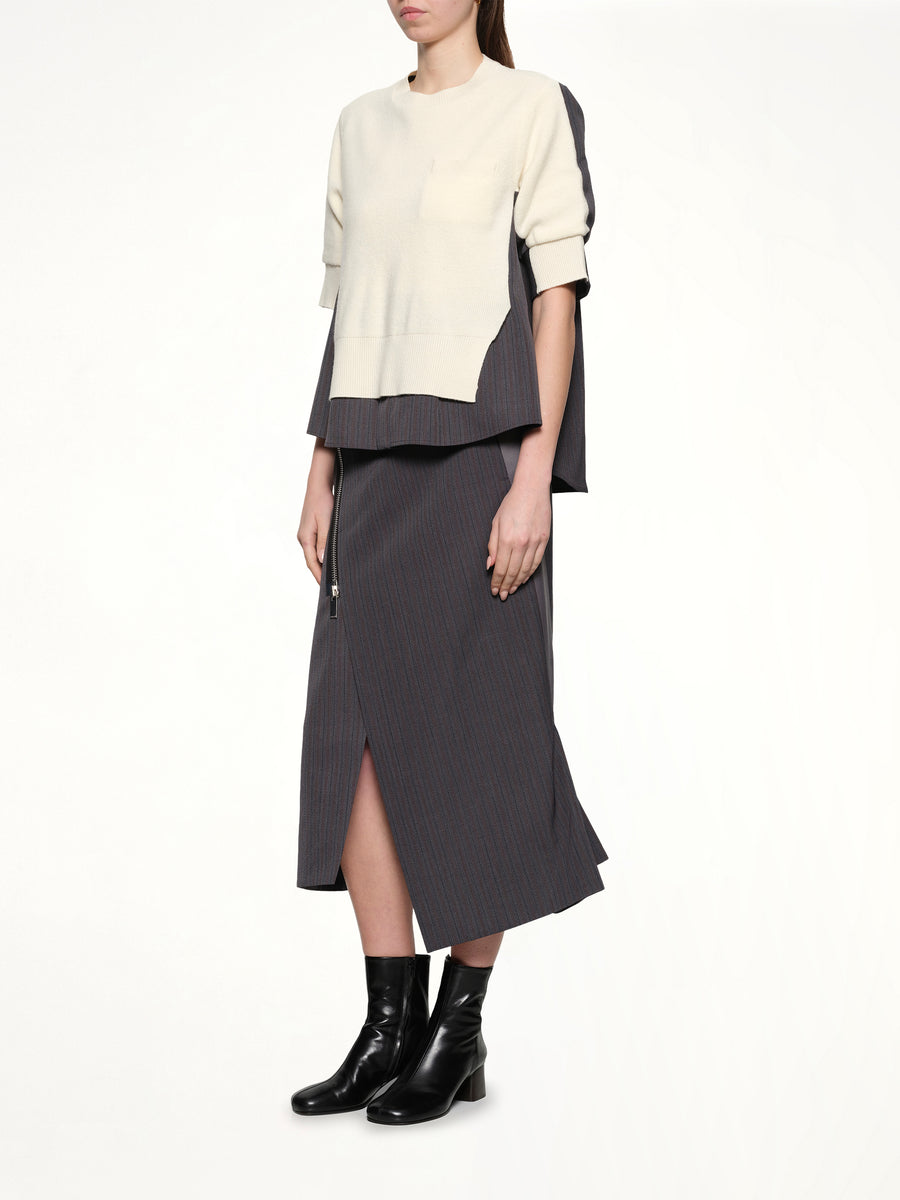 Stripe Doeskin Skirt in Gray