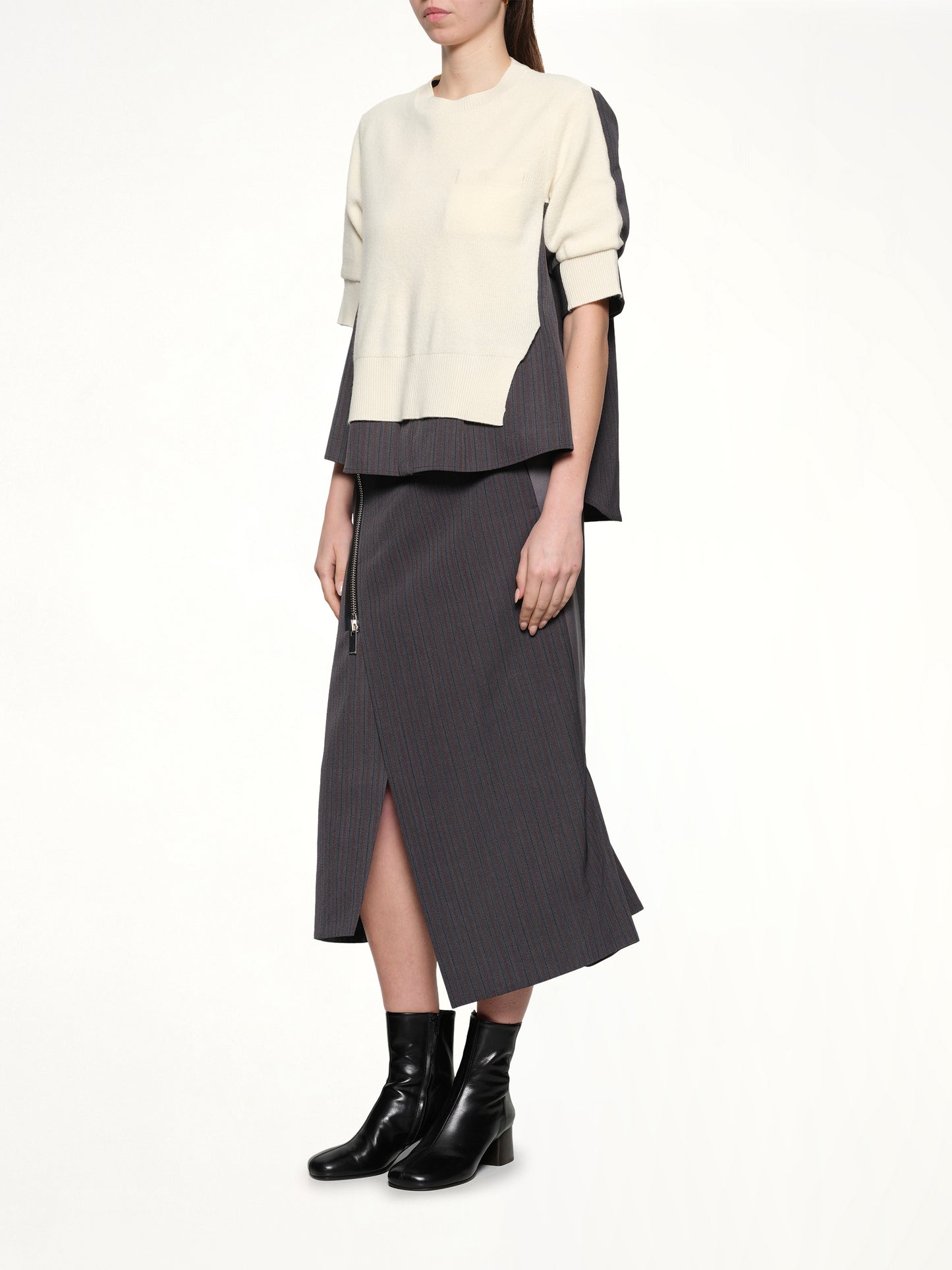 Stripe Doeskin Skirt in Gray