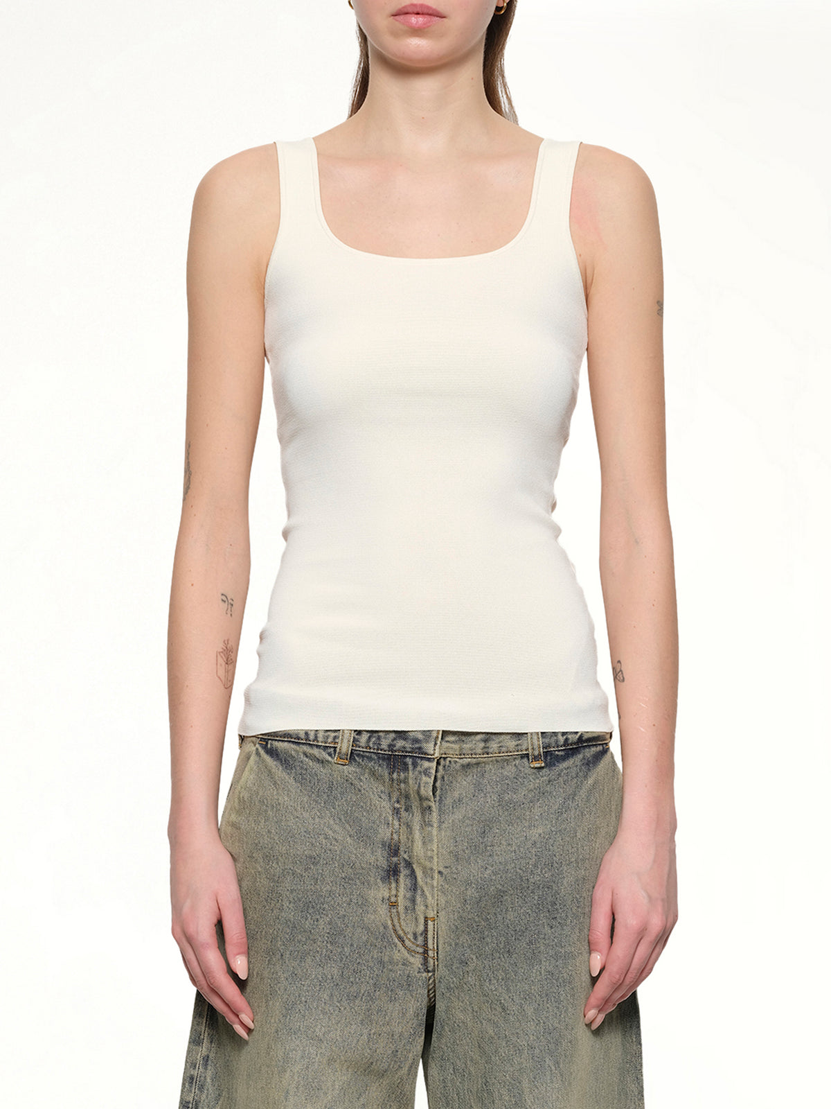 Squared Neck Top in Off White