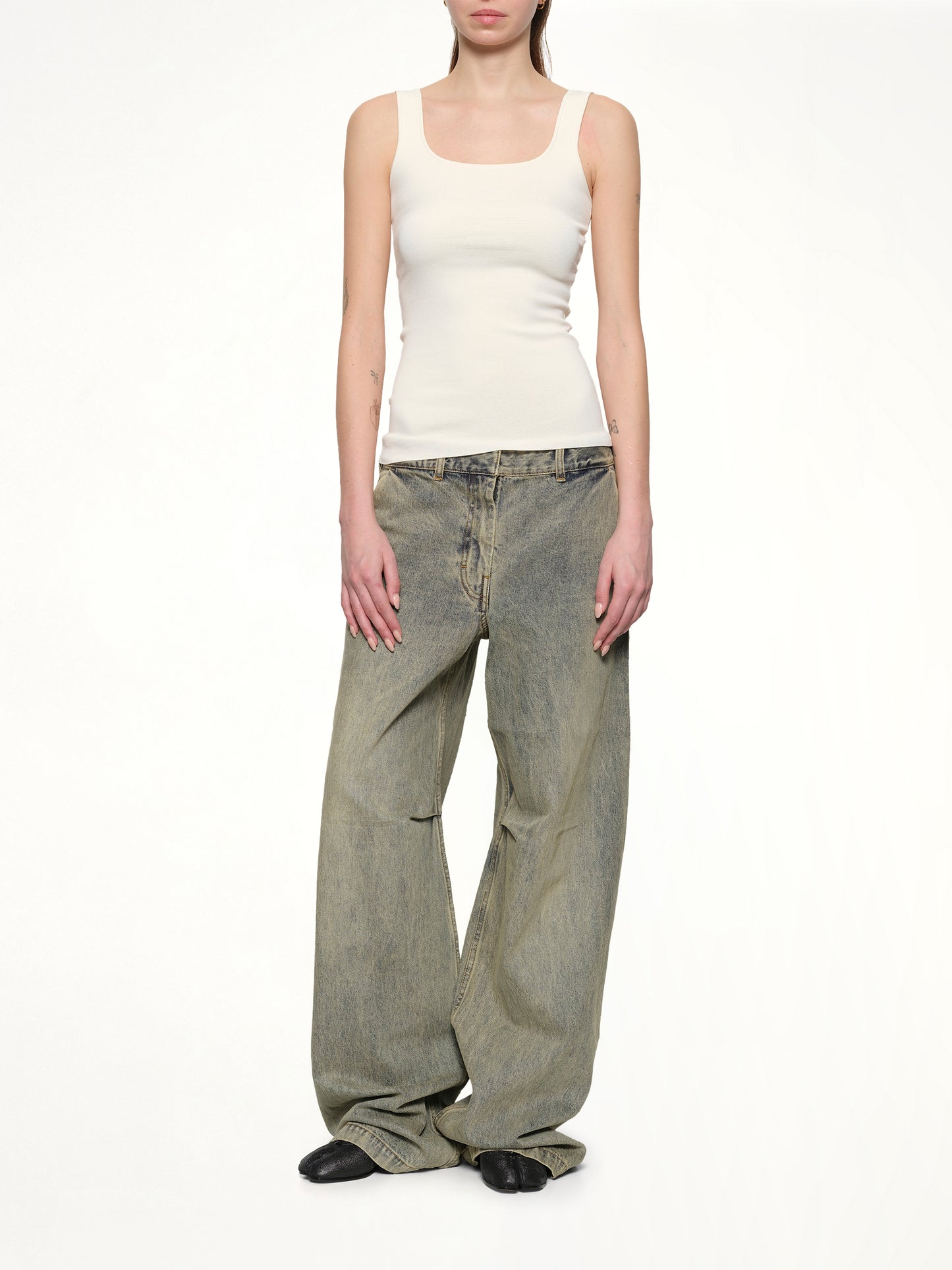 Squared Neck Top in Off White