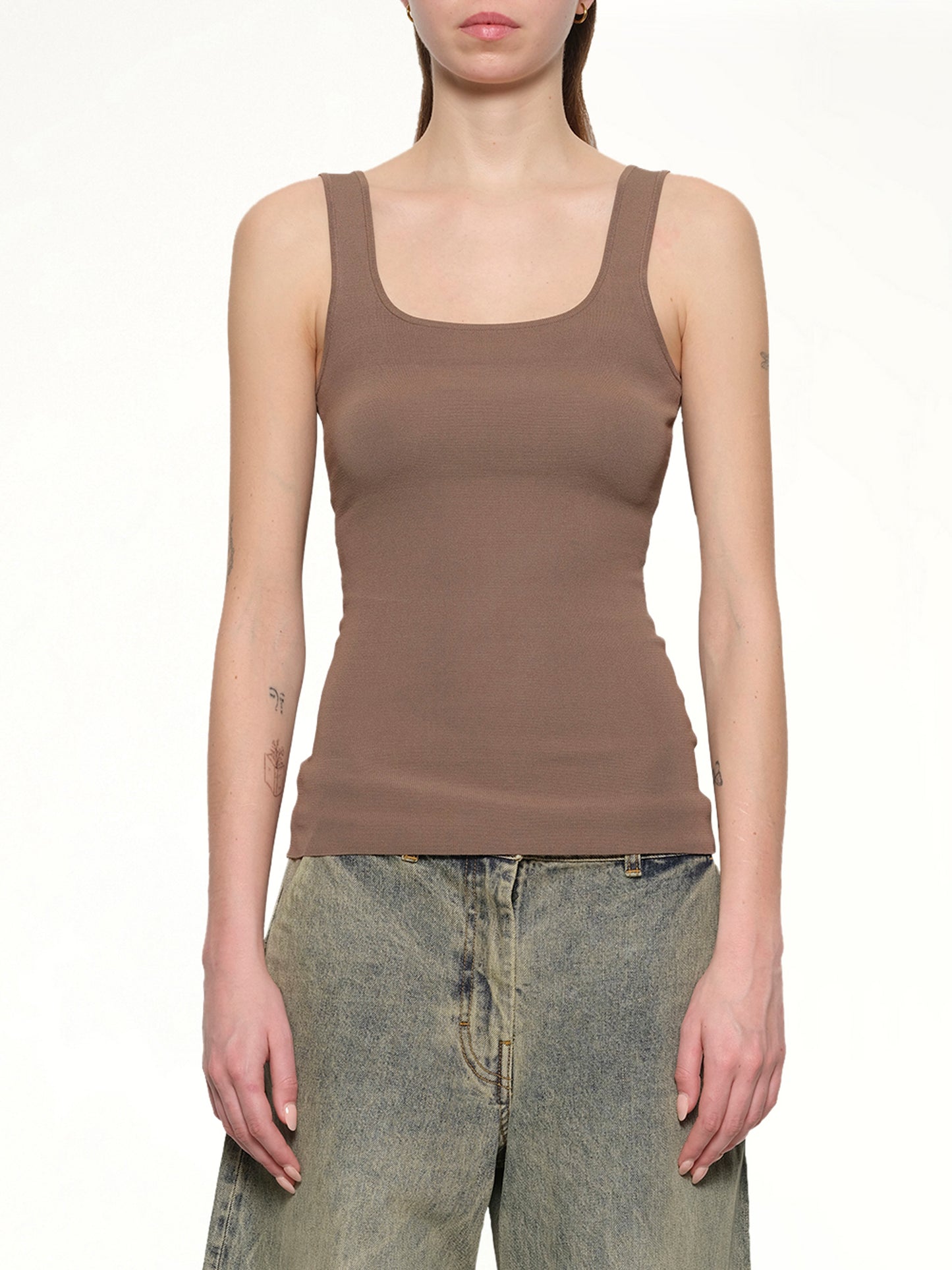 Squared Neck Top in Tan