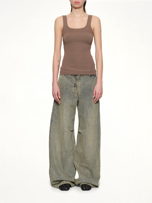 Squared Neck Top in Tan