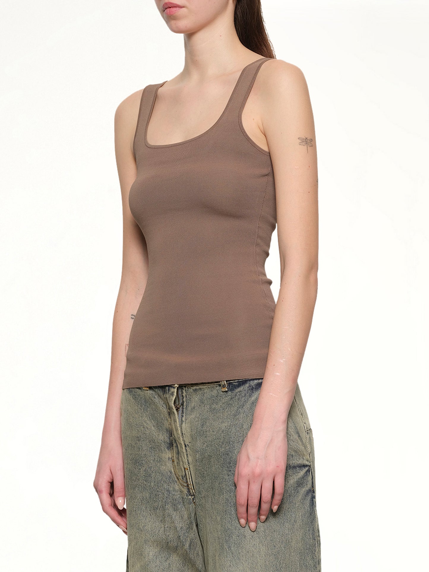 Squared Neck Top in Tan