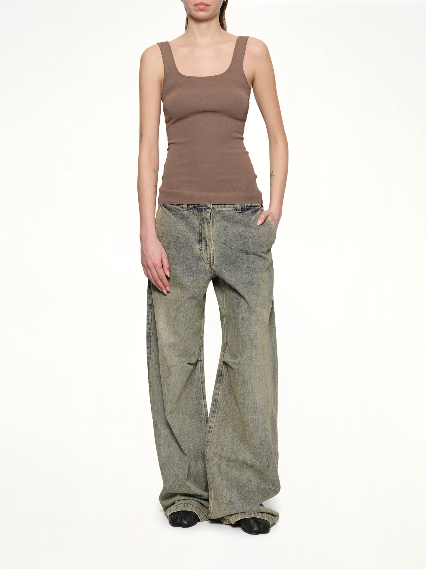 Squared Neck Top in Tan