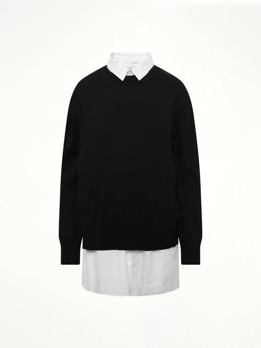 Poplin x Cotton Knit Dress in Black/Off White