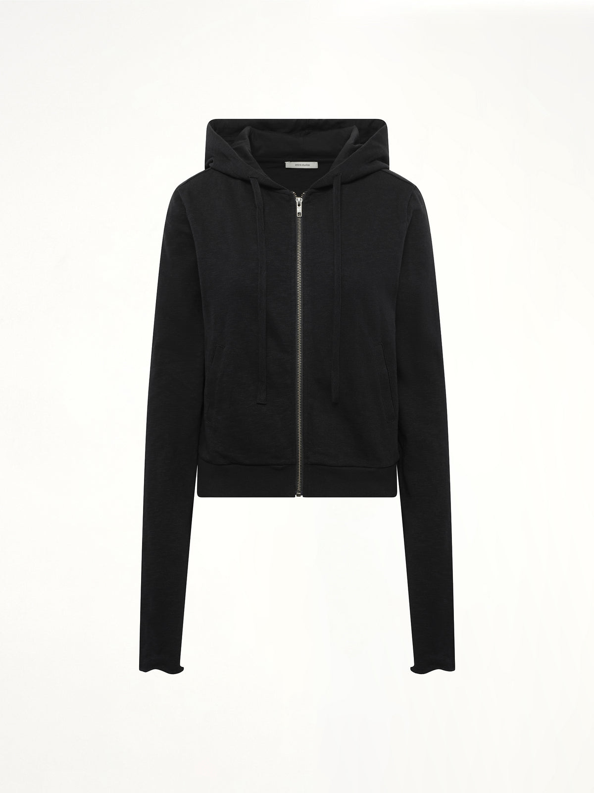 Lightweight Cropped Zip-Up Hoodie in Black