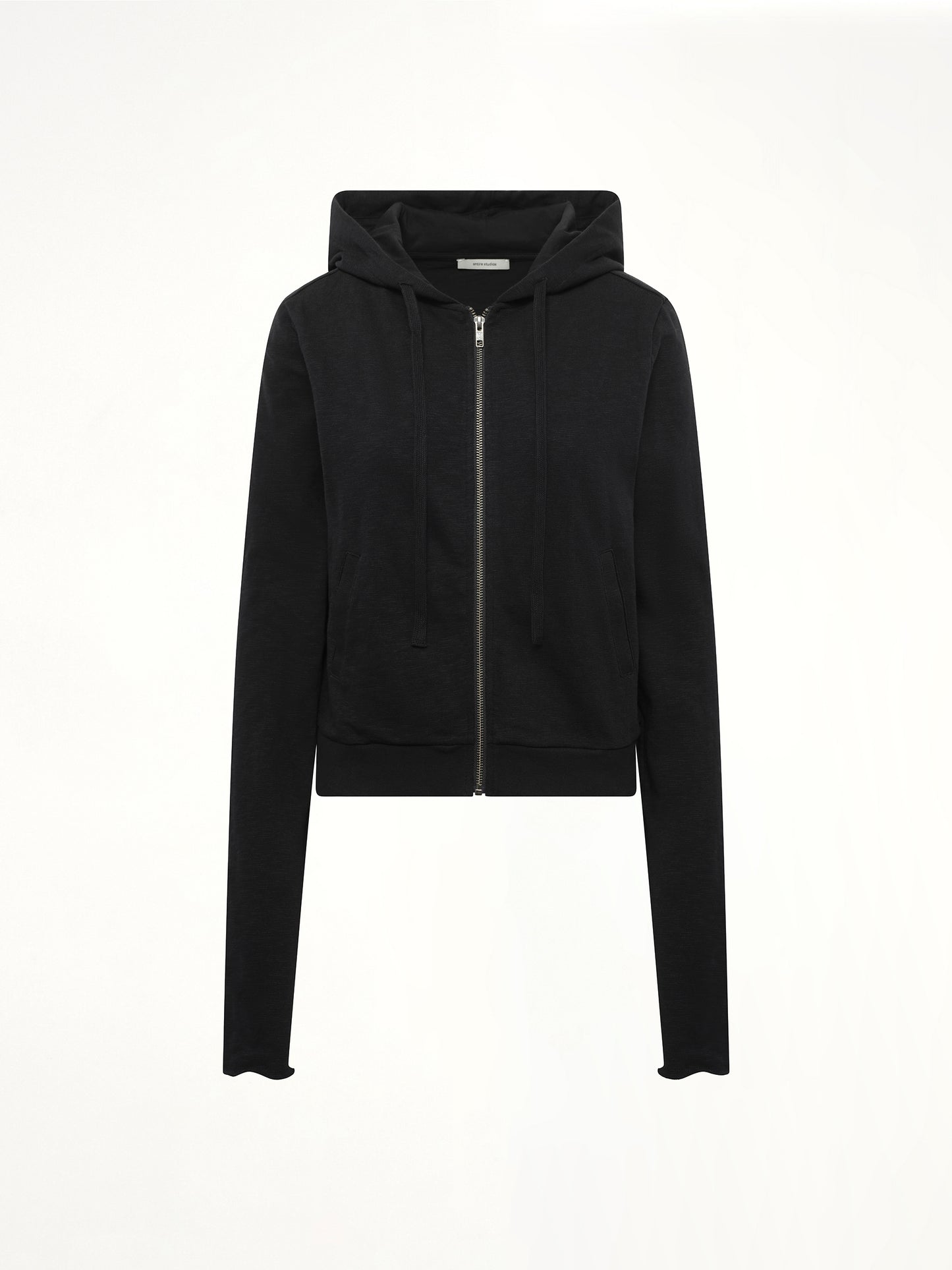 Lightweight Cropped Zip-Up Hoodie in Black