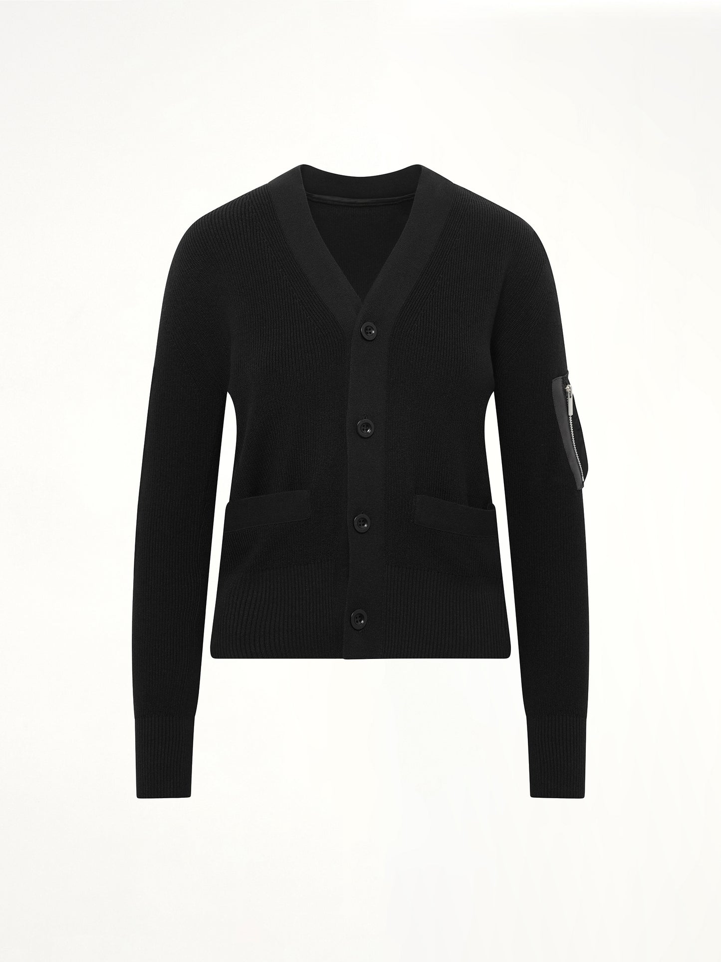Nylon Twill x Cotton Knit Cardigan in Black