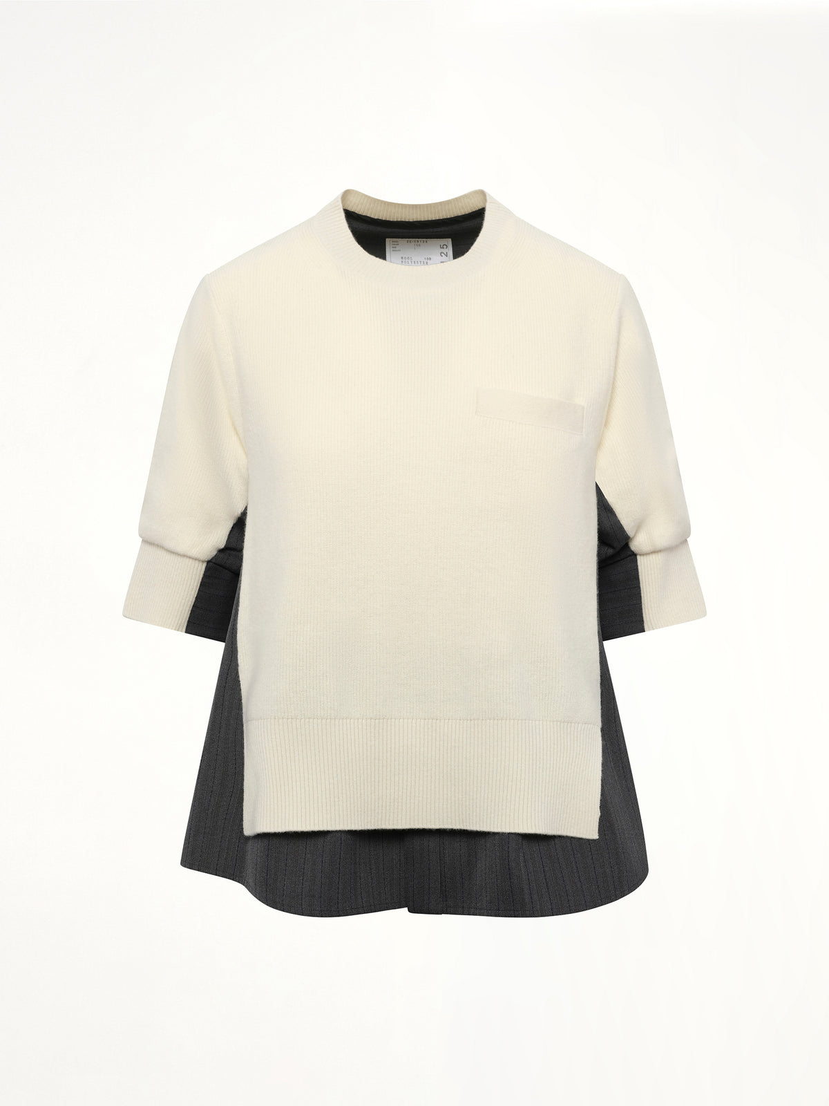 Stripe Doeskin x Wool Knit Pullover in Off White/Gray