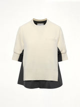 Stripe Doeskin x Wool Knit Pullover in Off White/Gray