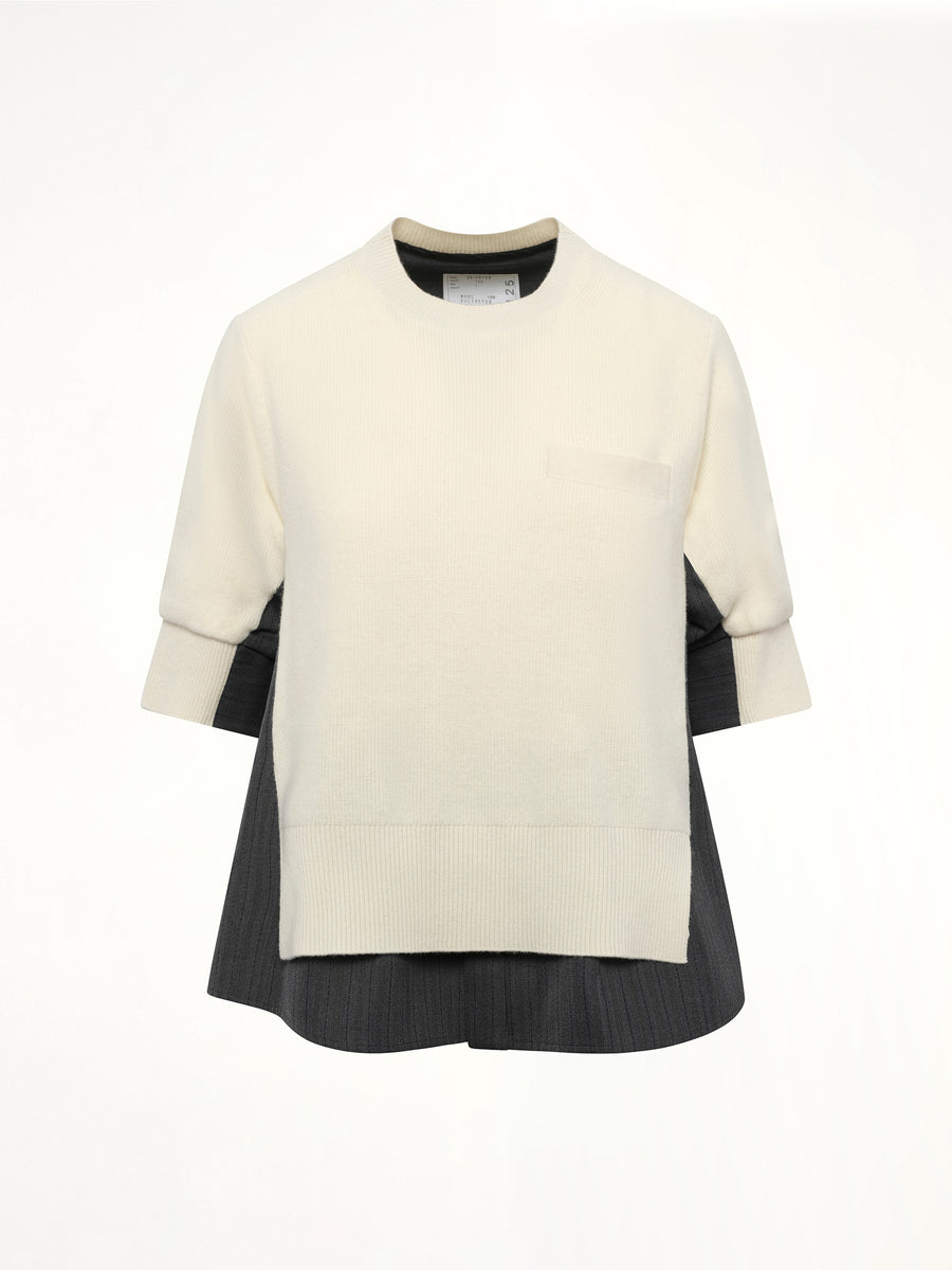 Stripe Doeskin x Wool Knit Pullover in Off White/Gray