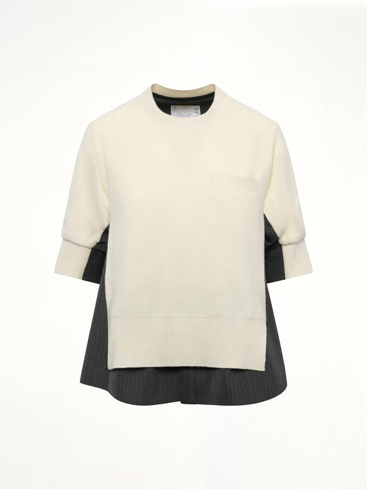 Stripe Doeskin x Wool Knit Pullover in Off White/Gray