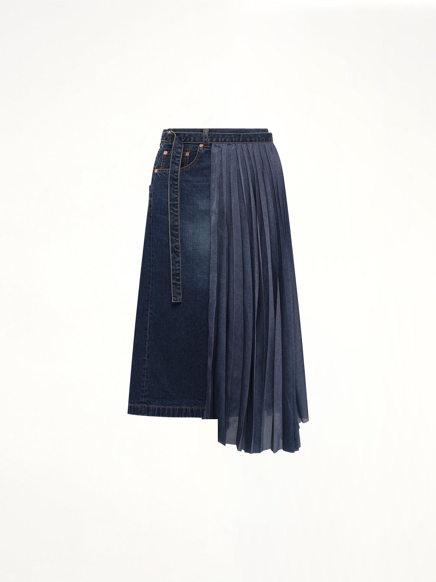 Half Pleated Denim Skirt in Blue