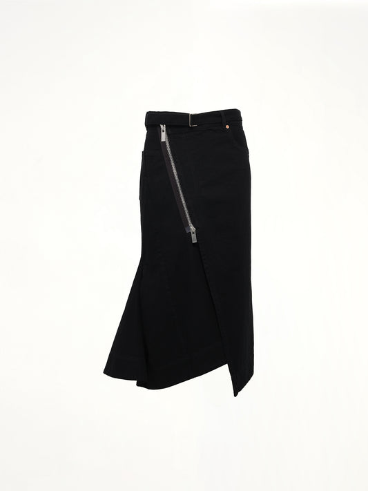 Side Zip Denim Skirt in Black