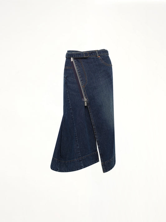 Side Zip Denim Skirt in Blue