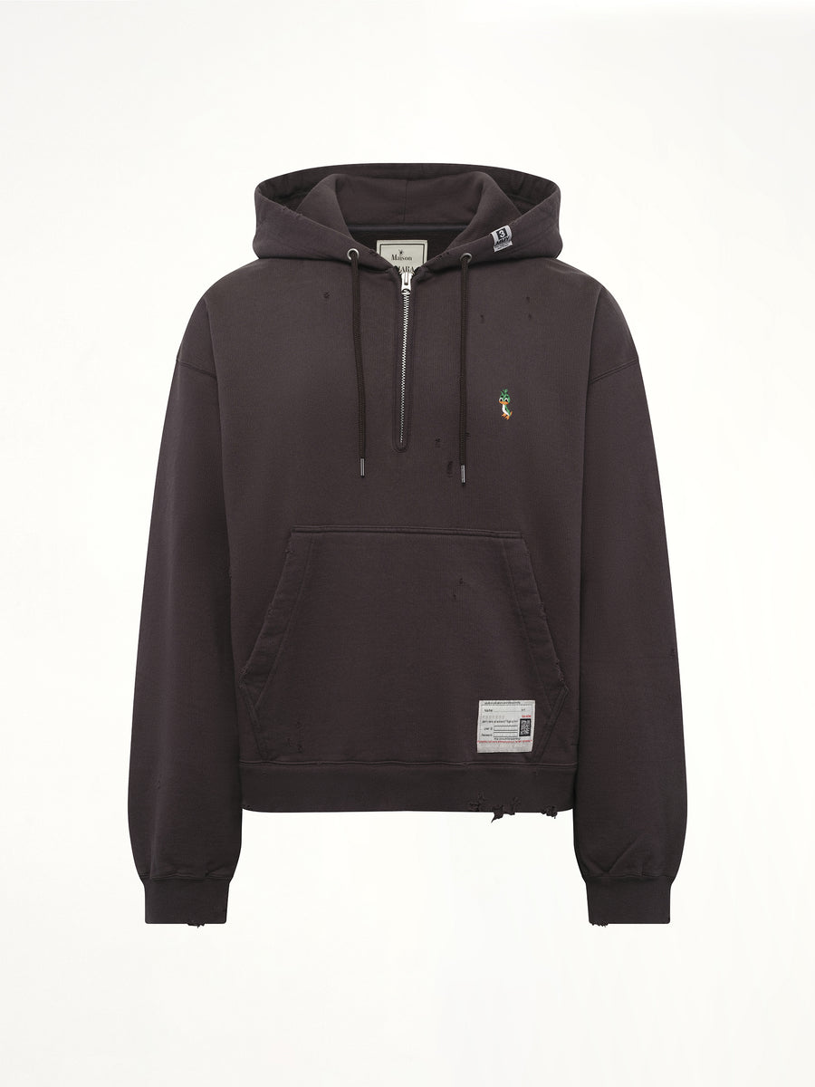Triple Layered Half Zip Hoodie in Black