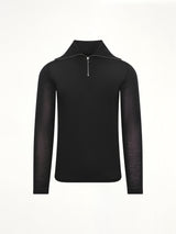 Zip Up High Neck Long Sleeve T-Shirt in Black