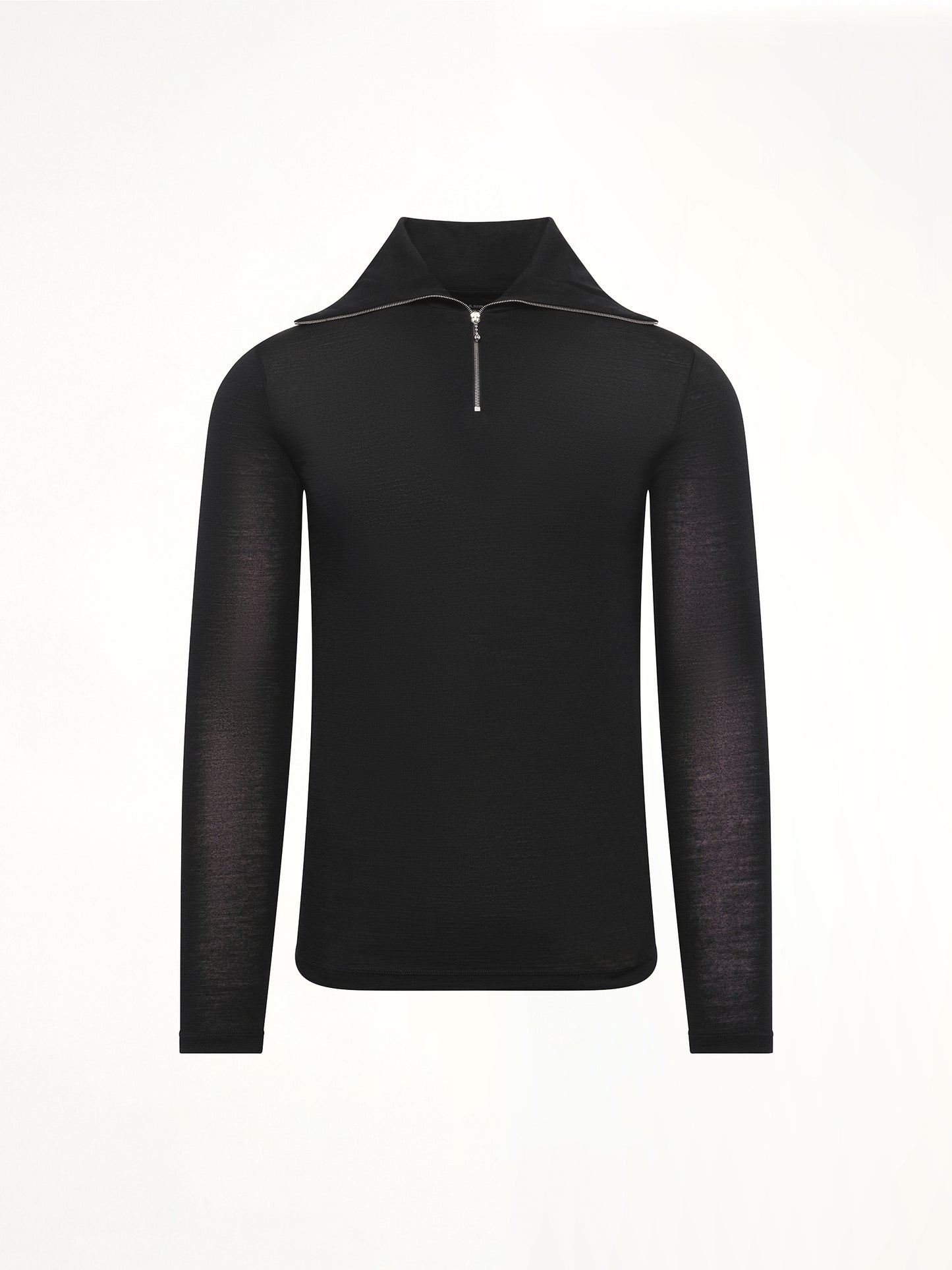 Zip Up High Neck Long Sleeve T-Shirt in Black