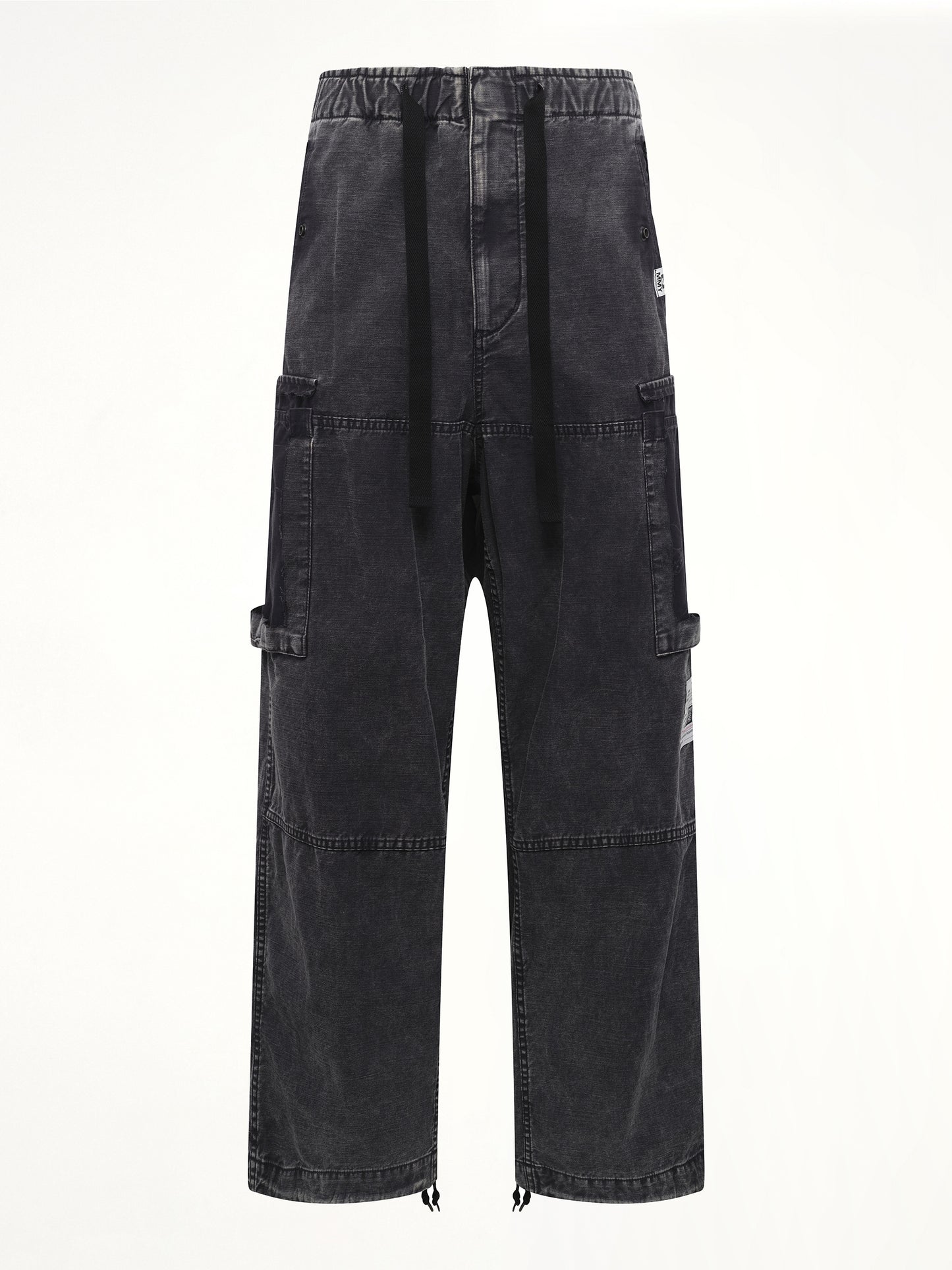 Cotton Satin Cargo Trousers in Black