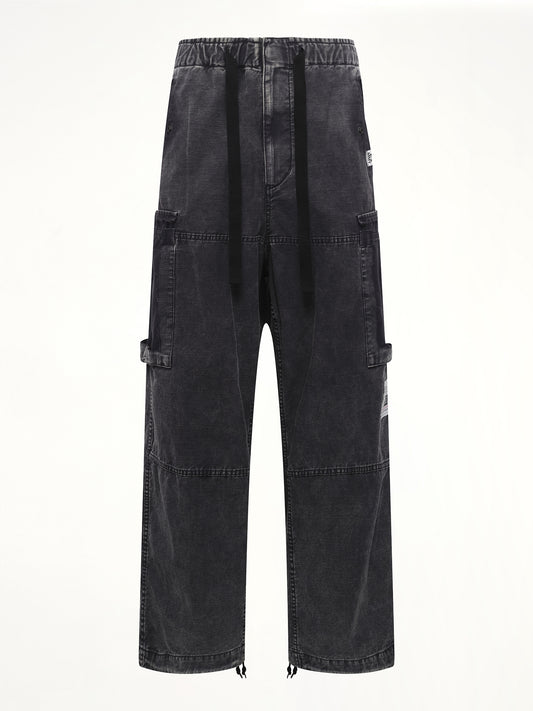 Cotton Satin Cargo Trousers in Black