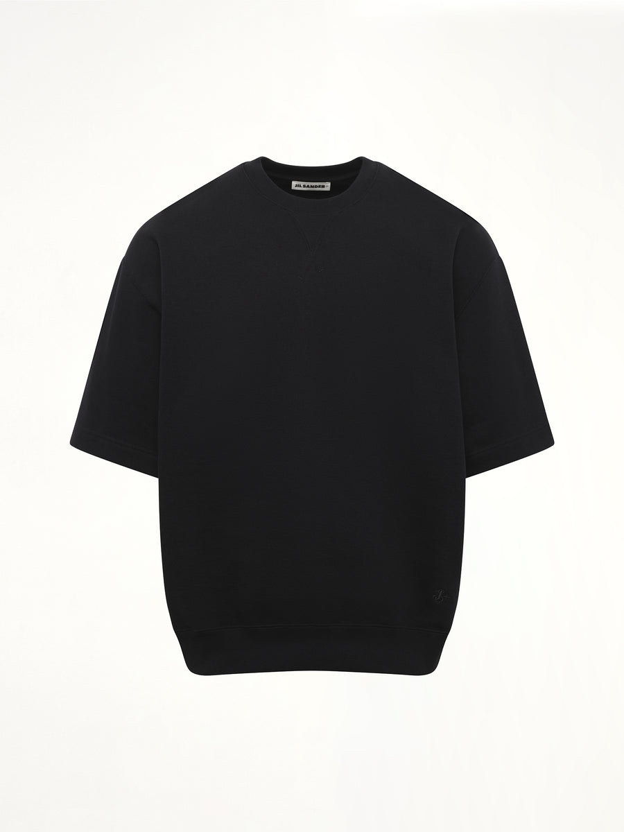 Crewneck Short Sleeve Sweatshirt in Black