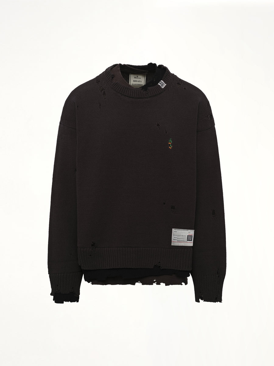 Layered Knit Pullover in Black