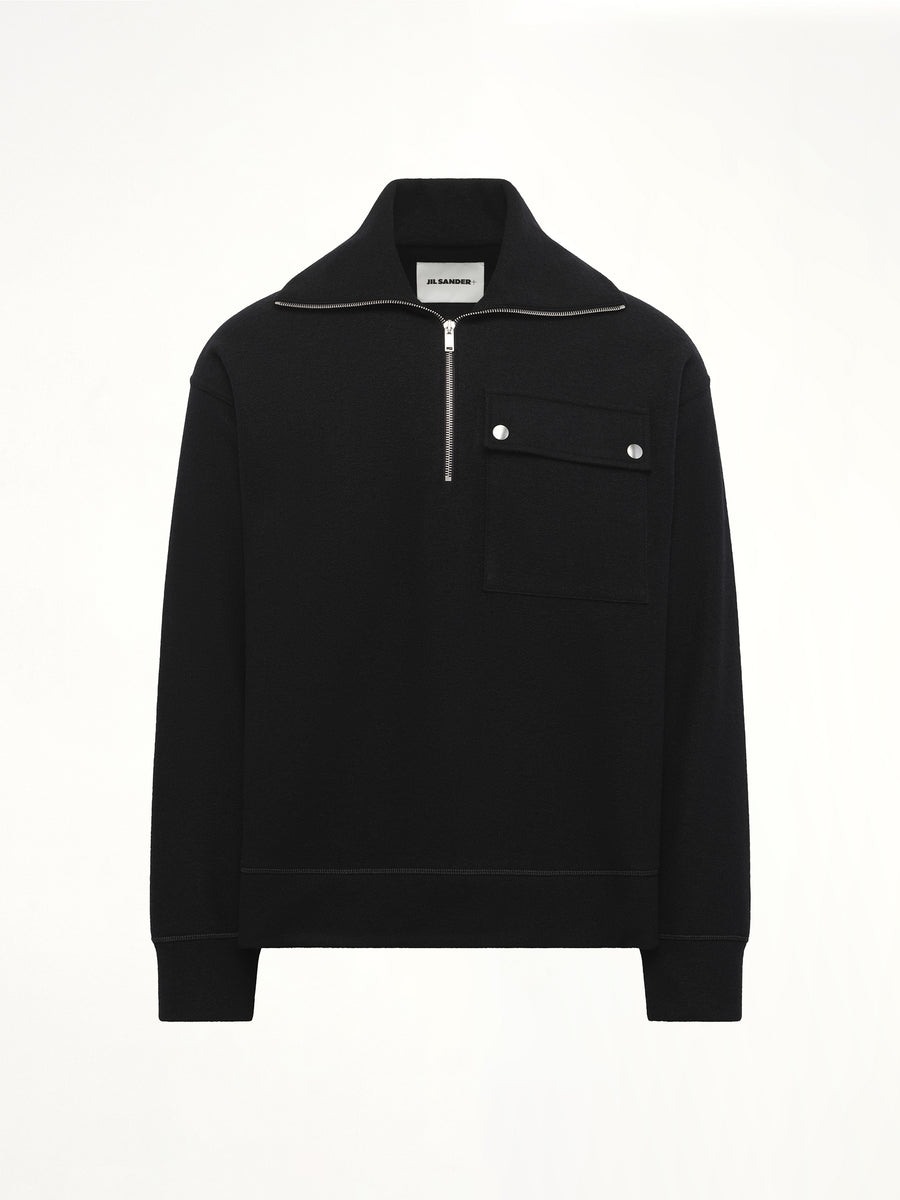 Sweatshirt Polo Collar in Black