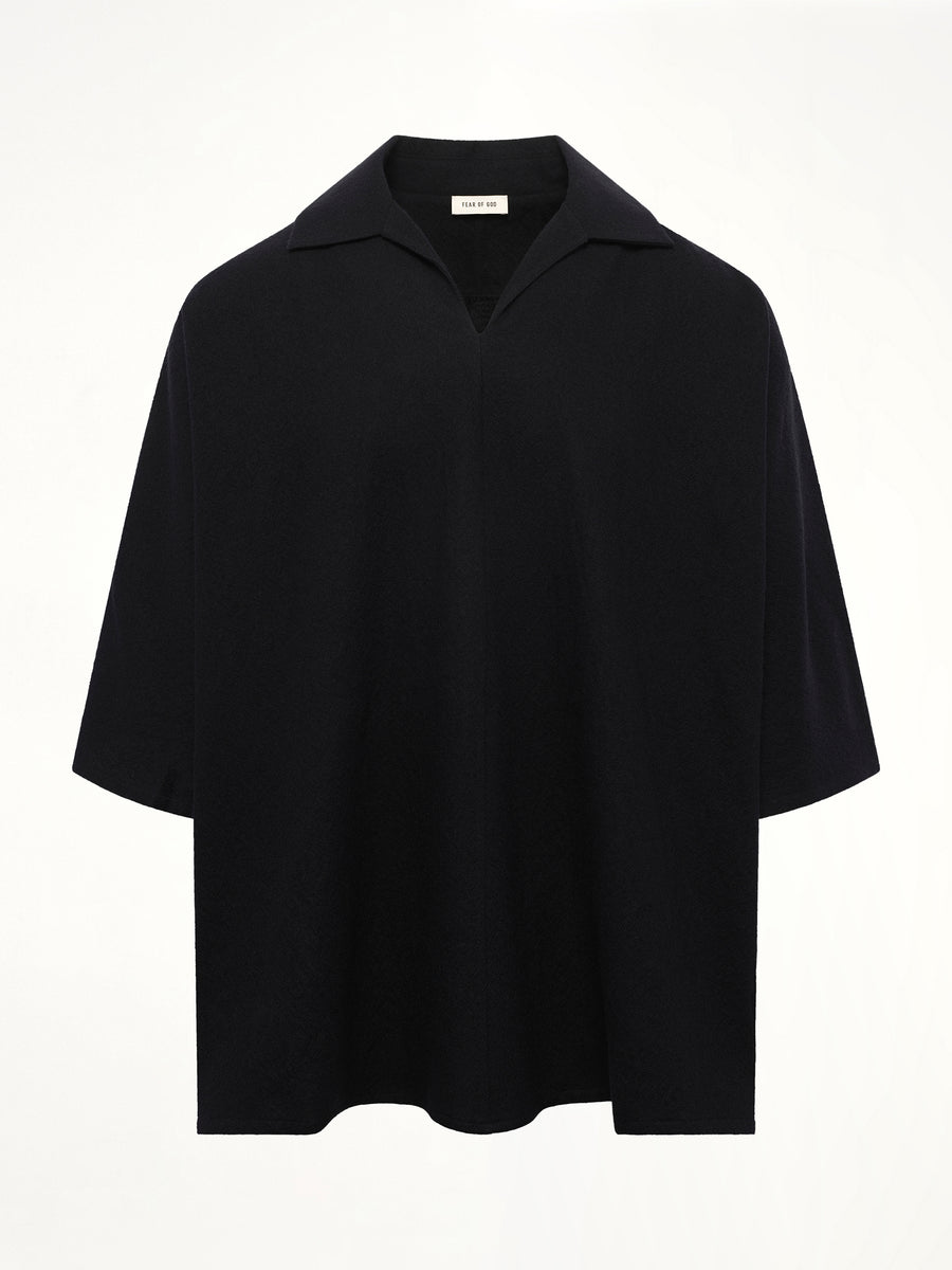 Virgin Wool Short Sleeve Shirt in Black