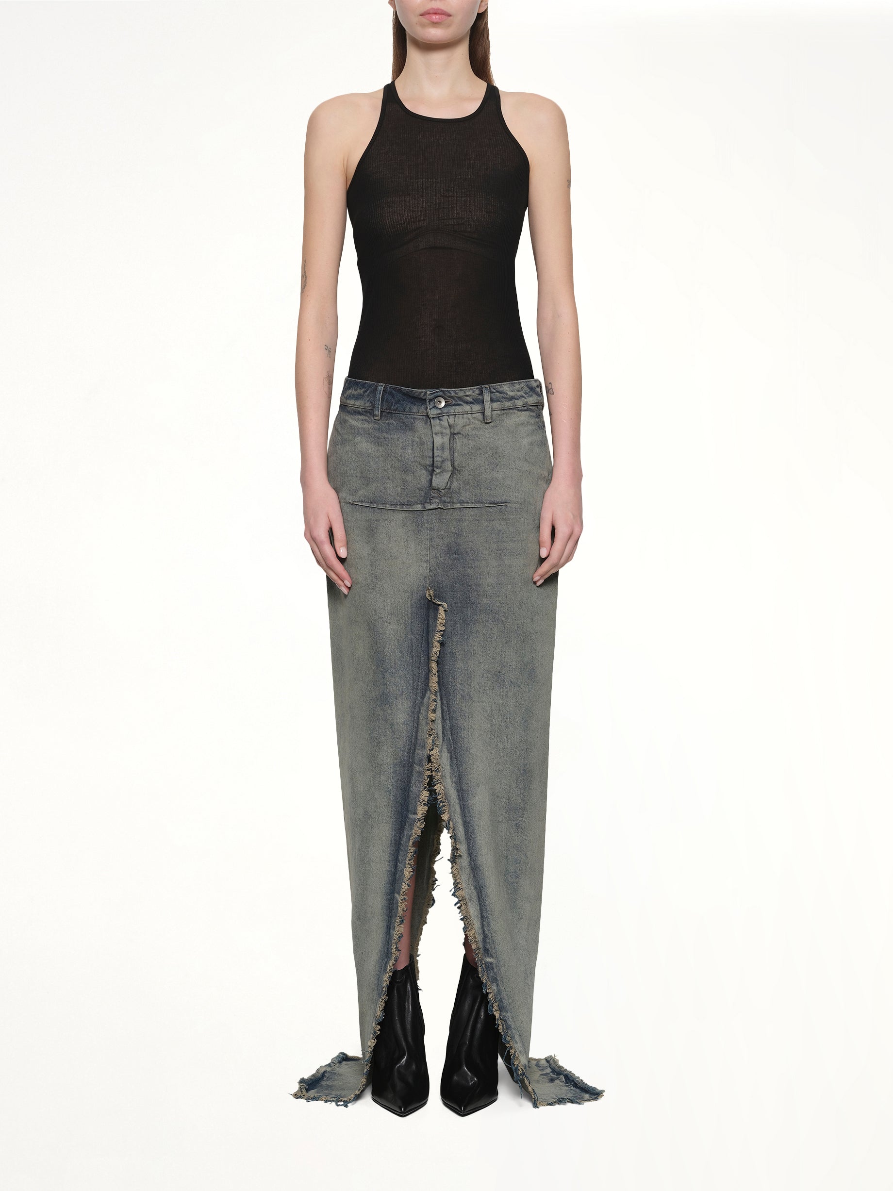 Denim Sliced Skirt in Dirty Hustler