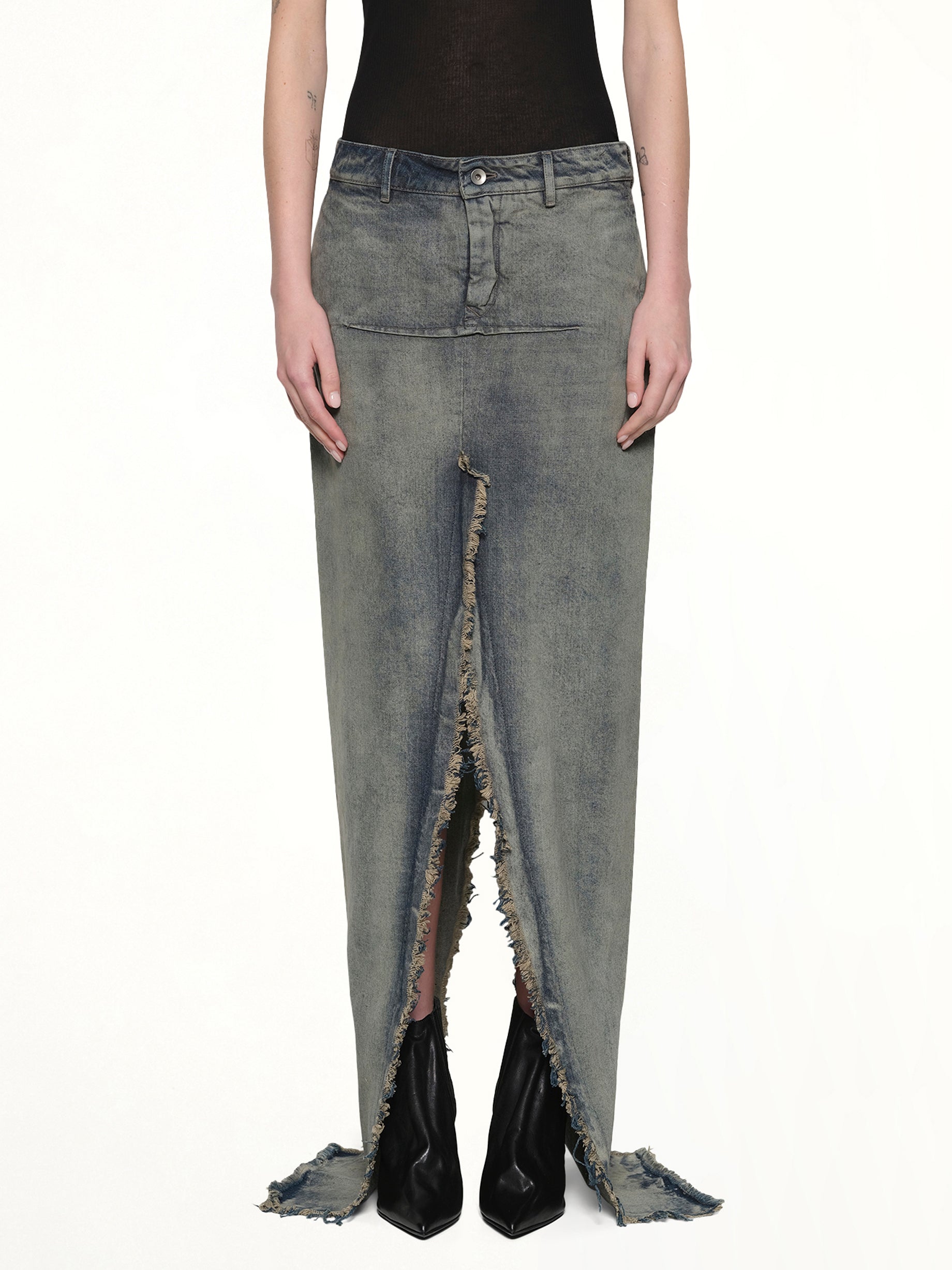 Denim Sliced Skirt in Dirty Hustler
