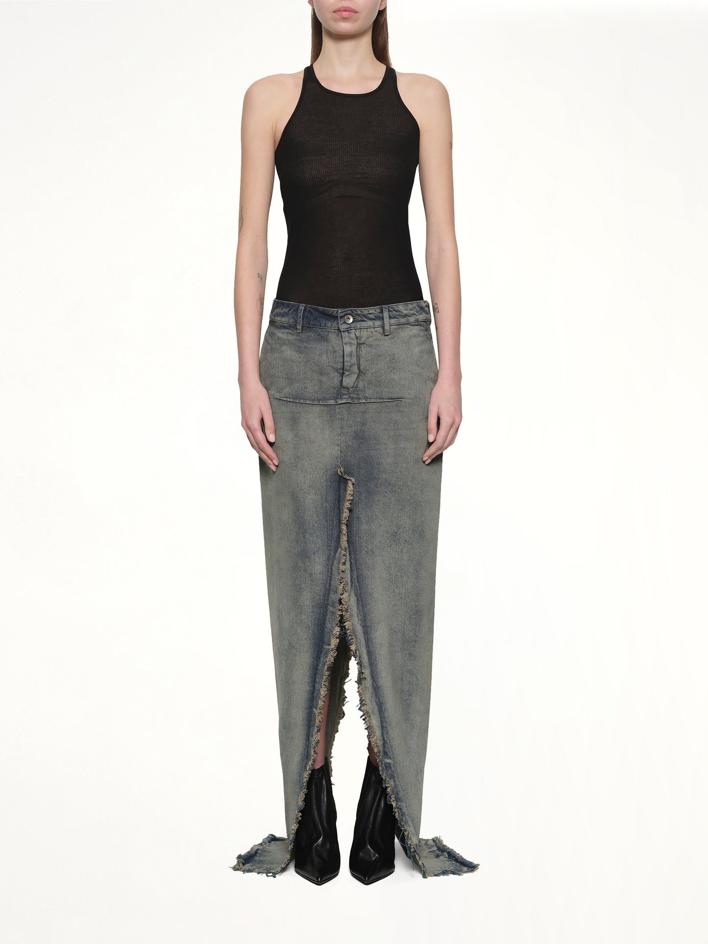 Denim Sliced Skirt in Dirty Hustler