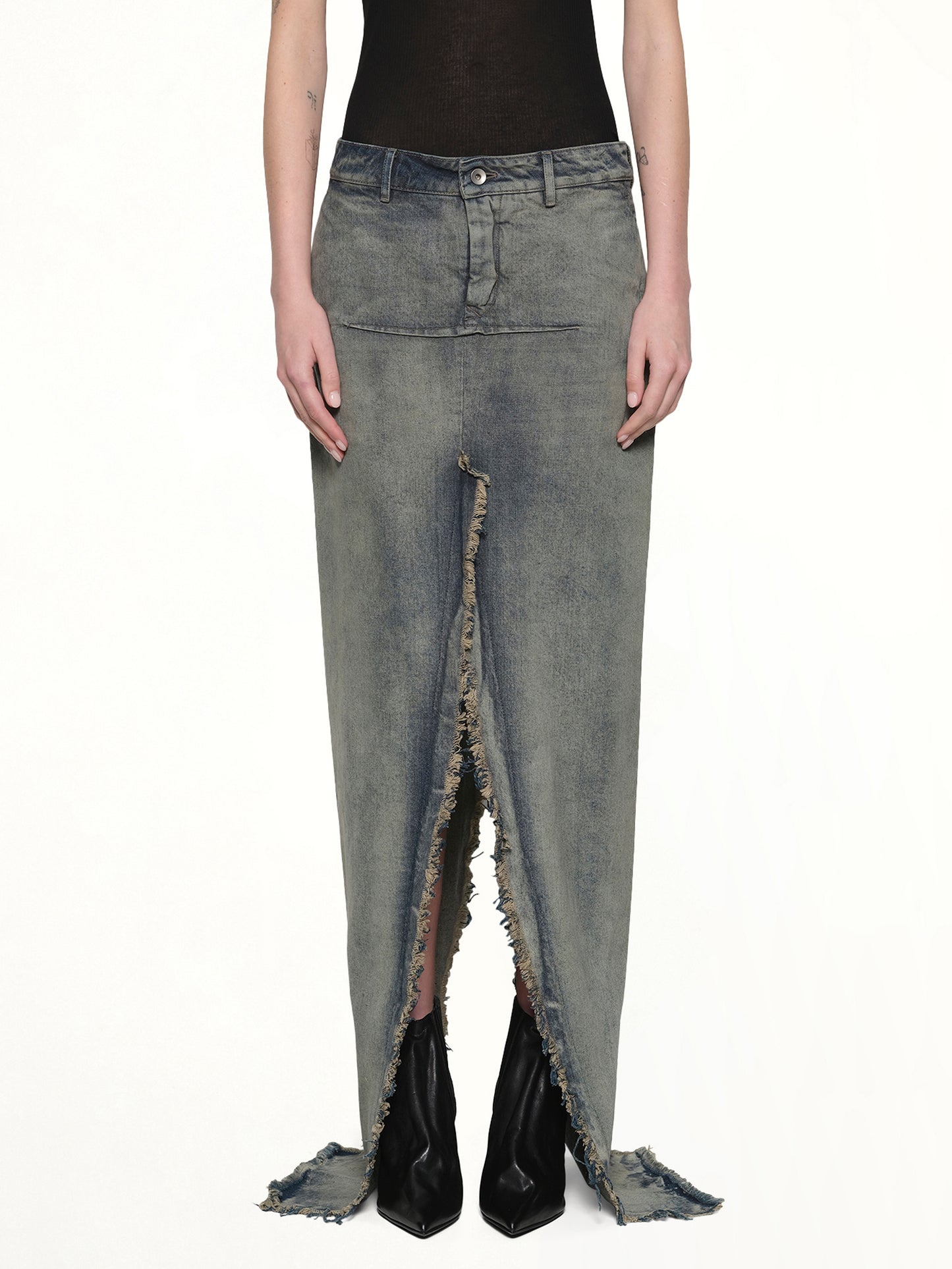 Denim Sliced Skirt in Dirty Hustler