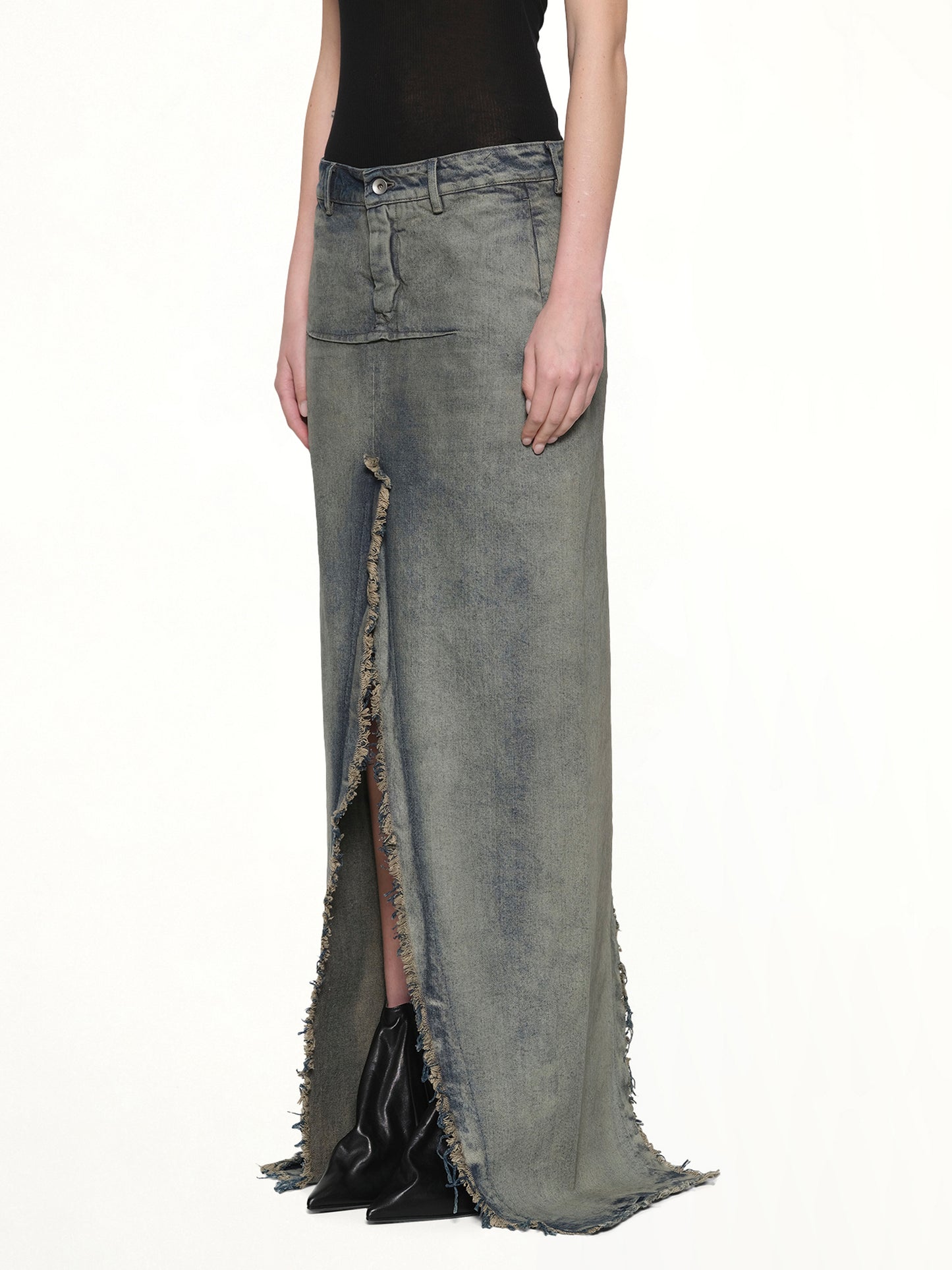 Denim Sliced Skirt in Dirty Hustler