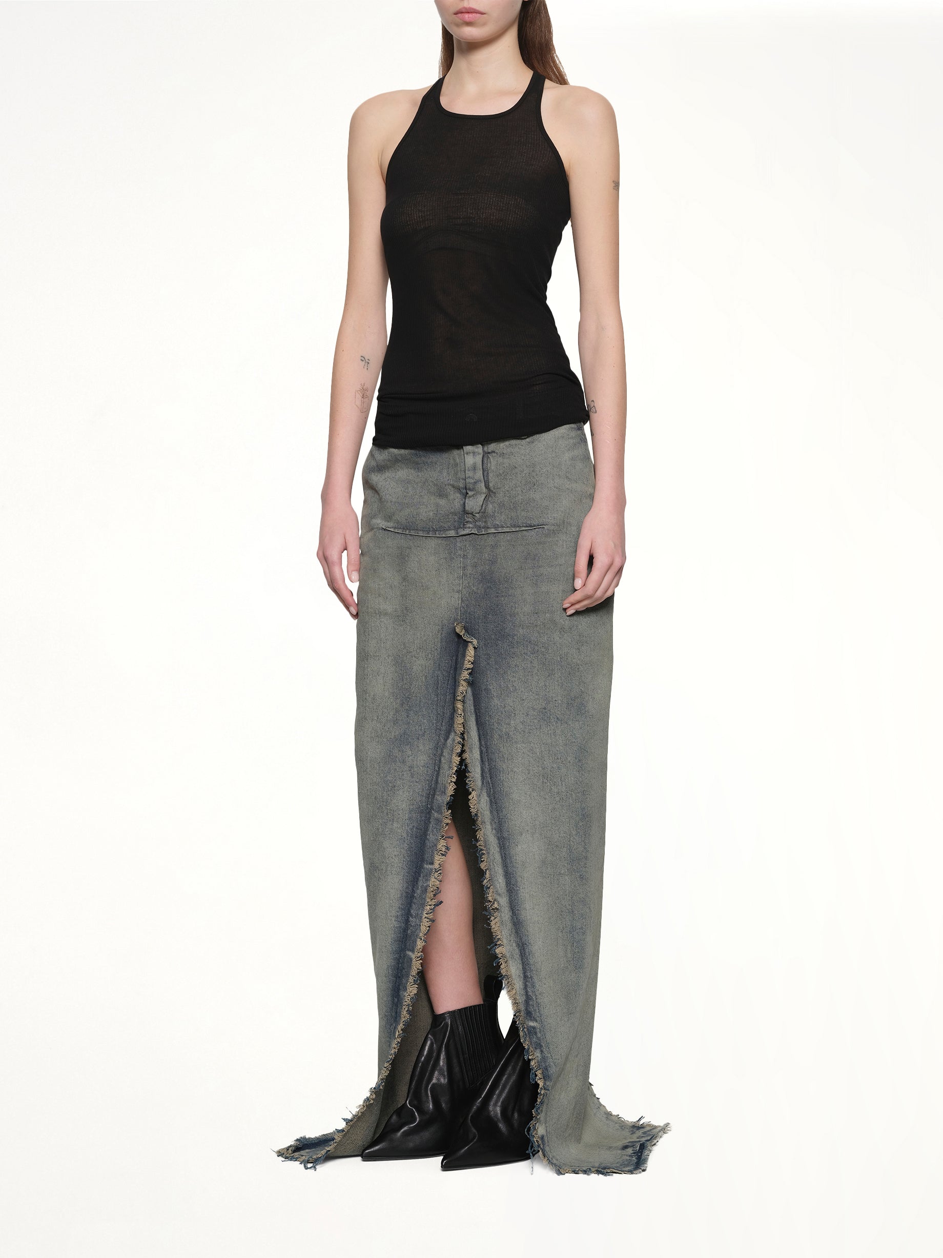 Denim Sliced Skirt in Dirty Hustler