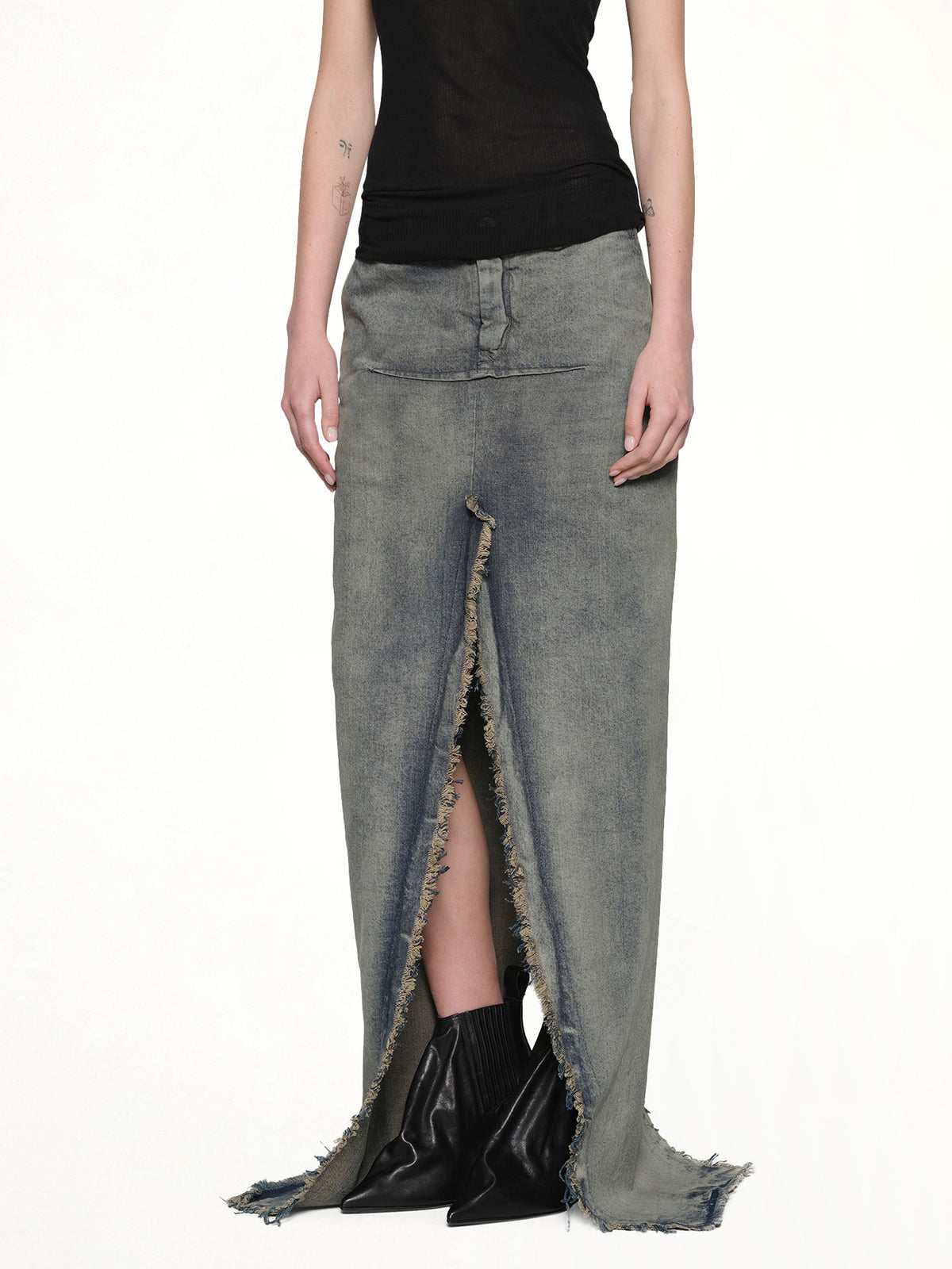Denim Sliced Skirt in Dirty Hustler