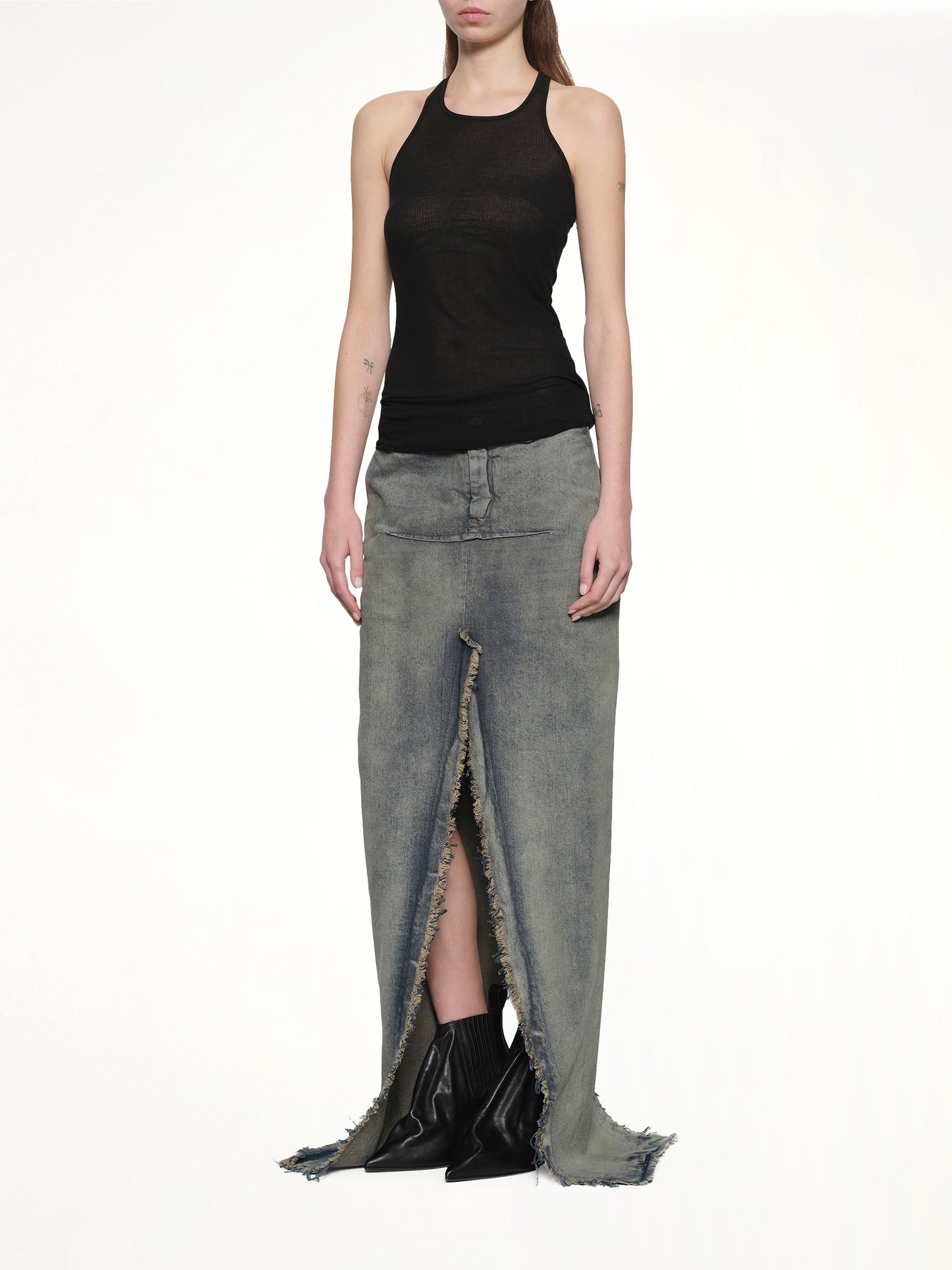 Denim Sliced Skirt in Dirty Hustler