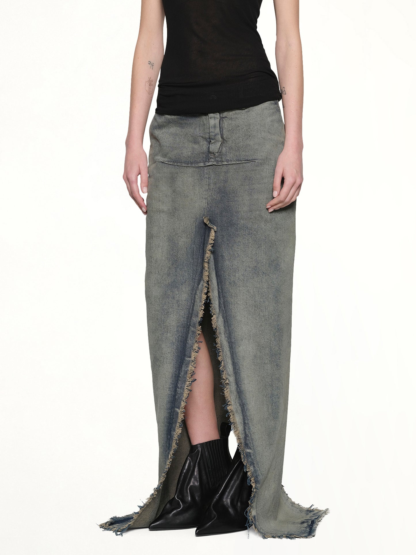 Denim Sliced Skirt in Dirty Hustler