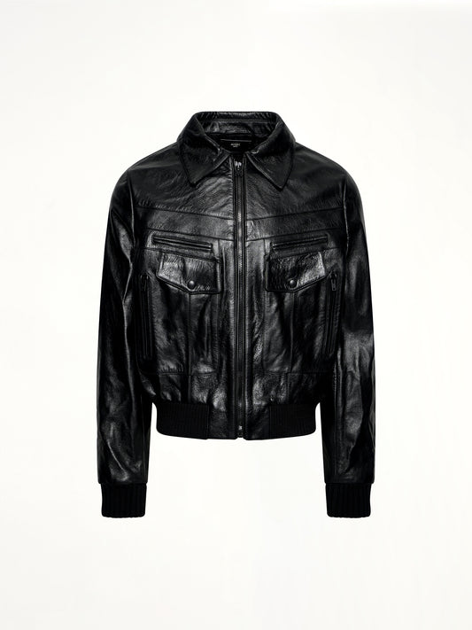 Leather Double Pocket Blouson in Black