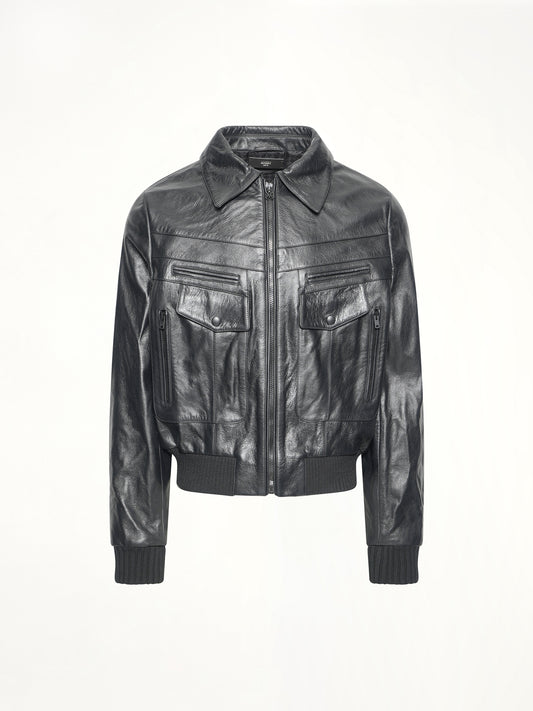 Leather Double Pocket Blouson in Black