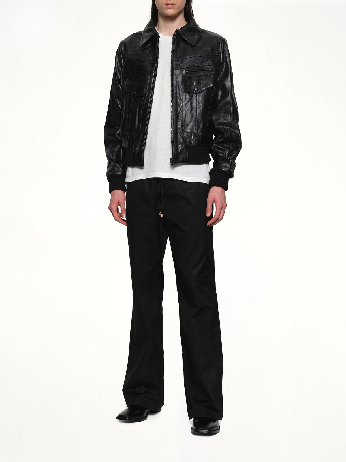Leather Double Pocket Blouson in Black