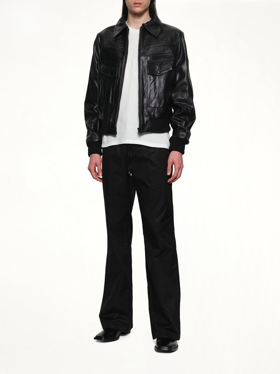Leather Double Pocket Blouson in Black