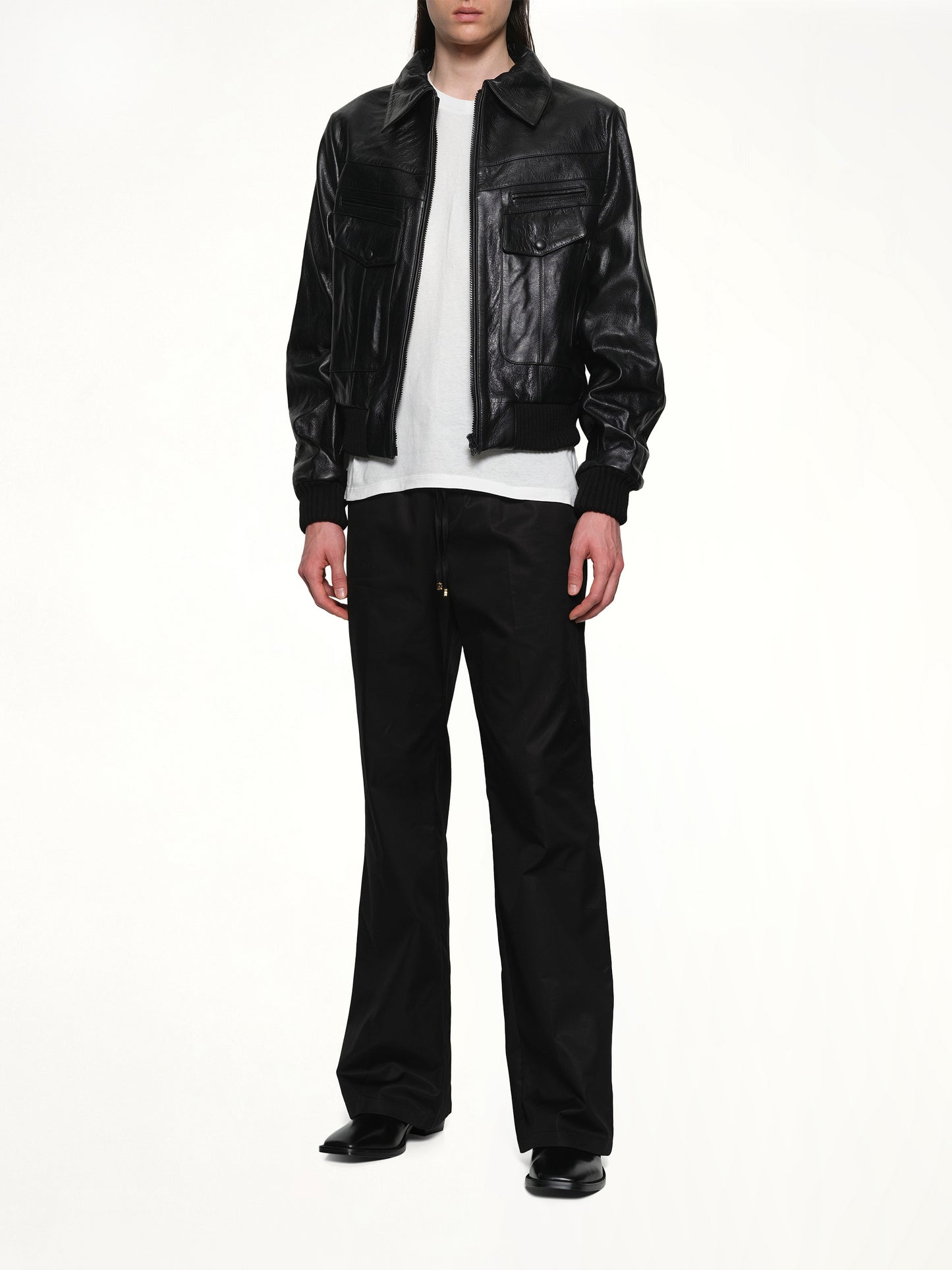 Leather Double Pocket Blouson in Black