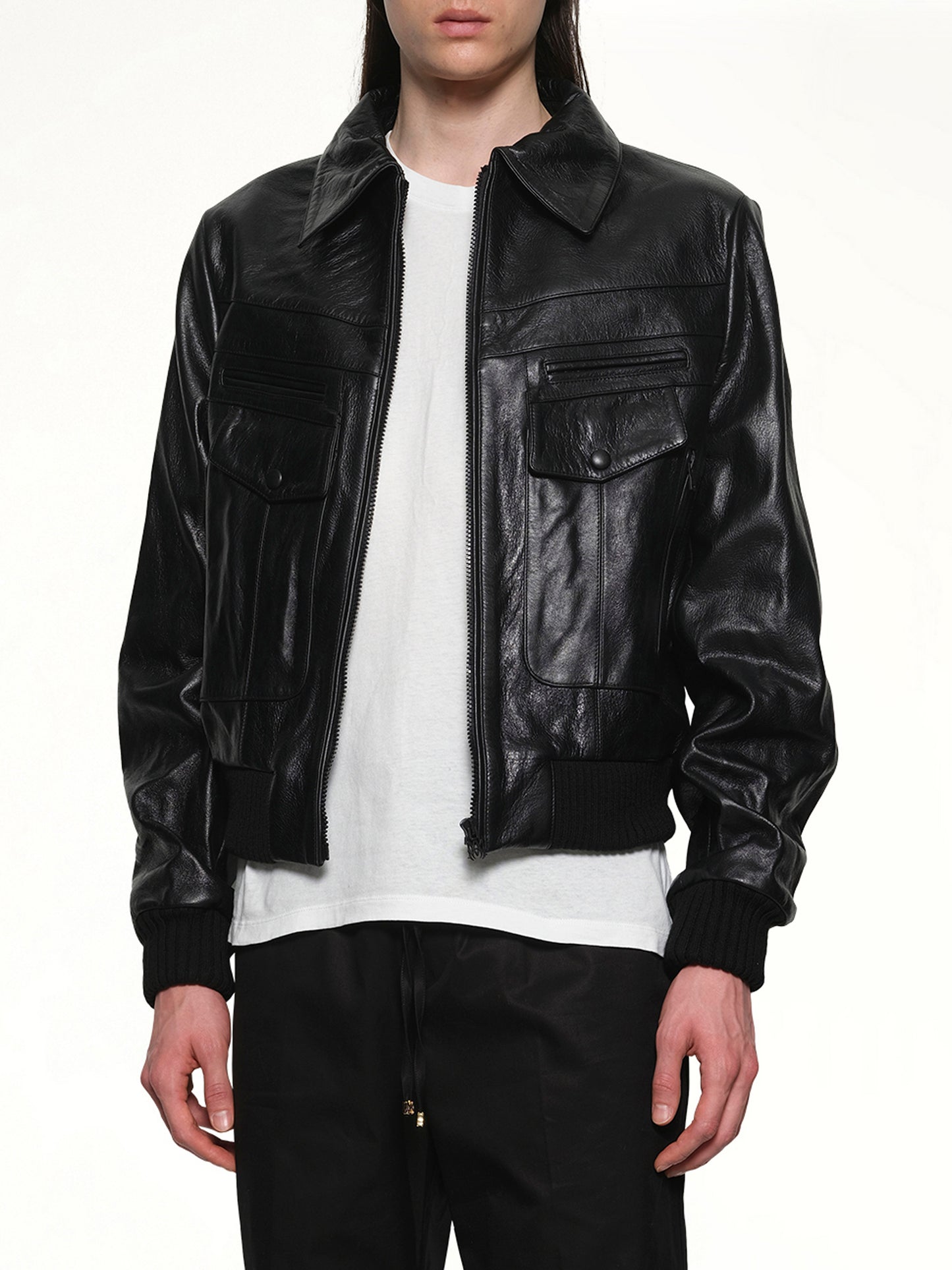 Leather Double Pocket Blouson in Black