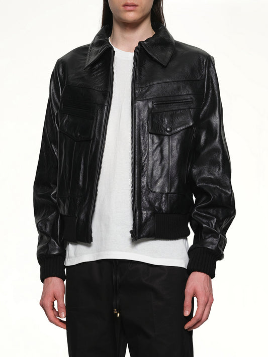 Leather Double Pocket Blouson in Black