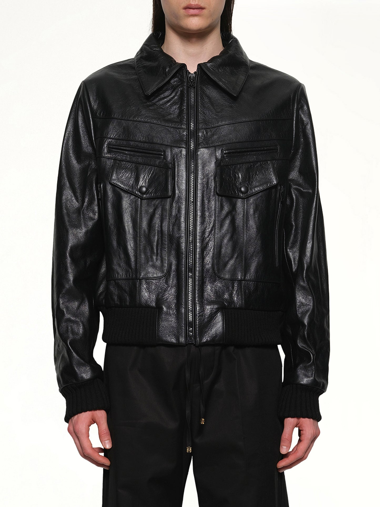 Leather Double Pocket Blouson in Black