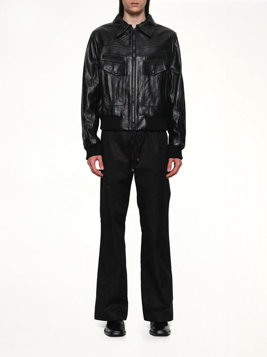 Leather Double Pocket Blouson in Black