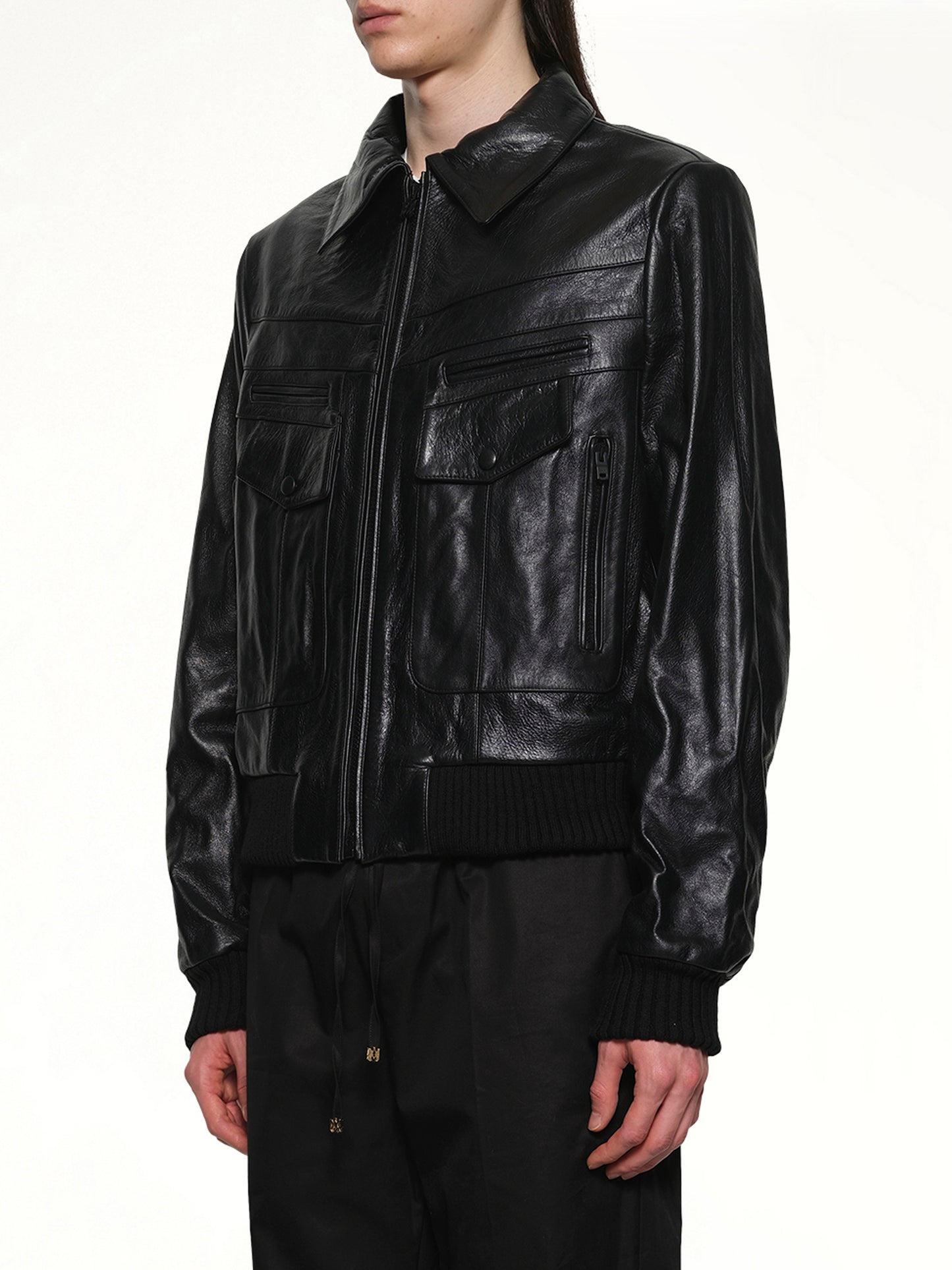 Leather Double Pocket Blouson in Black