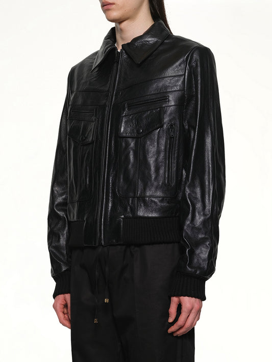 Leather Double Pocket Blouson in Black
