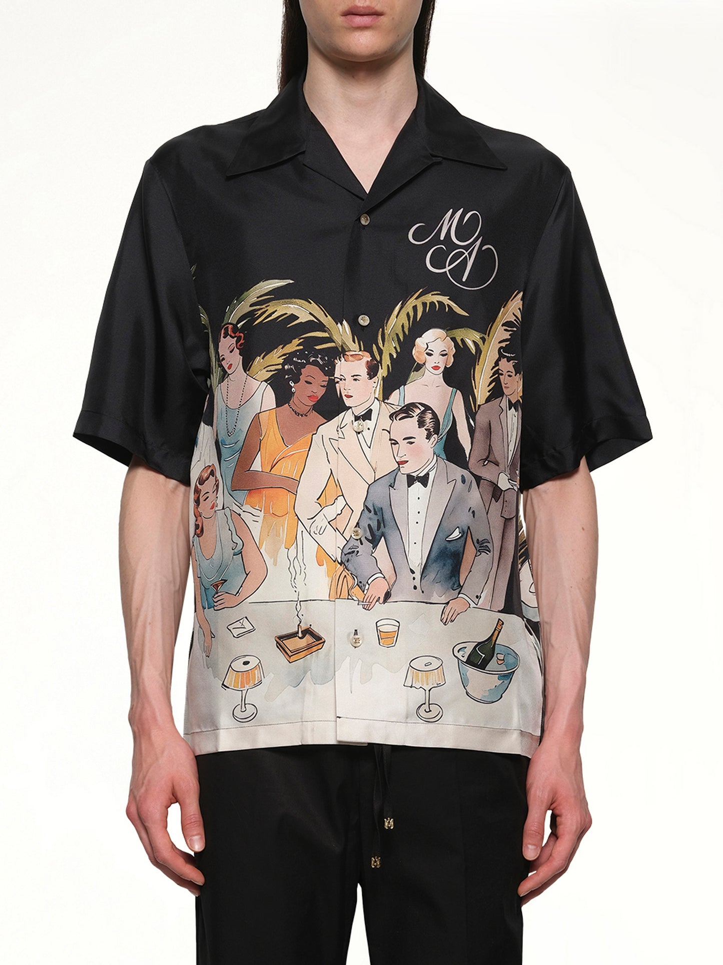 Bar Scene Bowling Shirt in Black