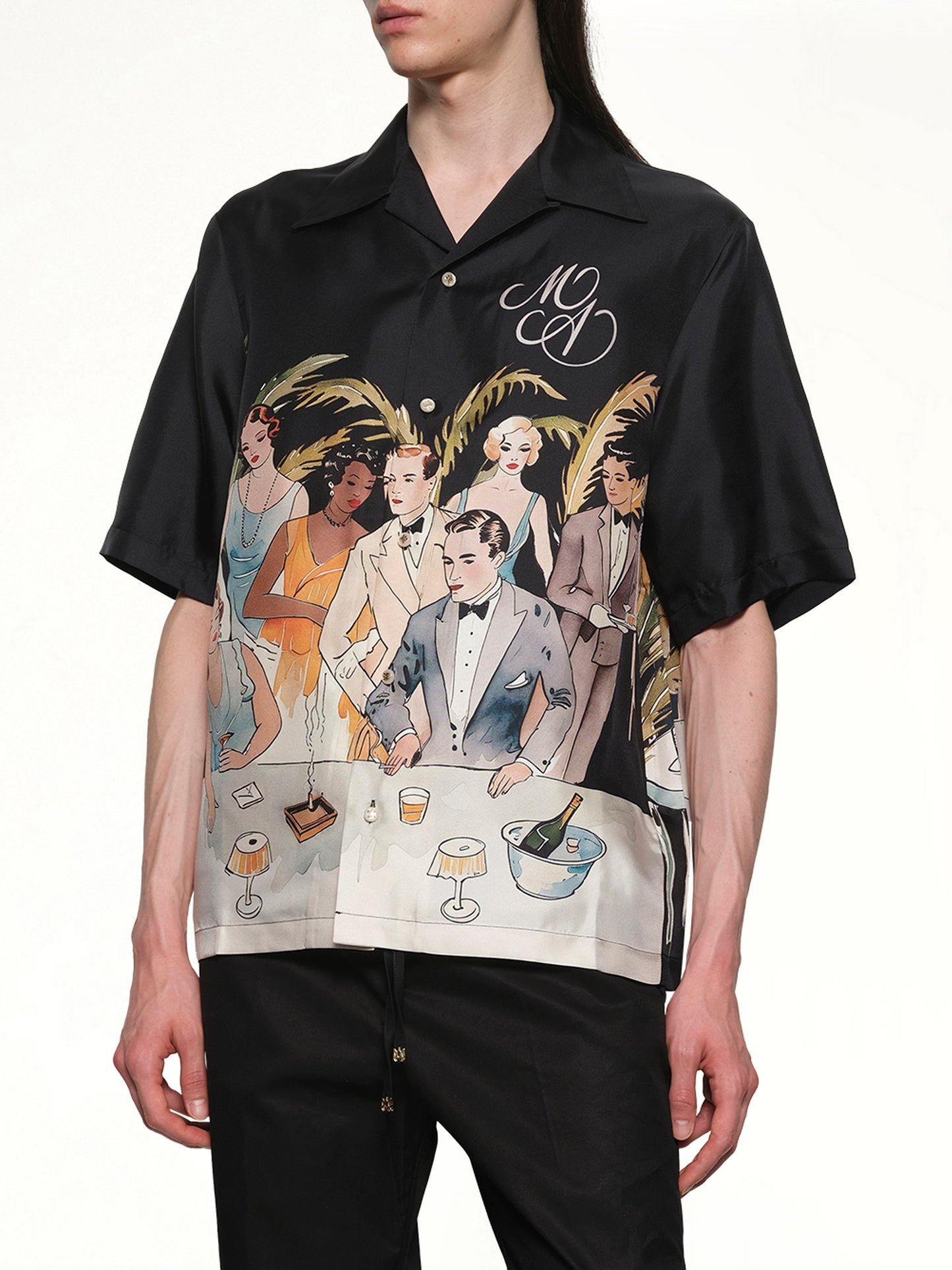Bar Scene Bowling Shirt in Black